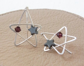 Star Earrings | Star Ear Climbers | Recycled Sterling Silver Star Earrings | Wire Wrap Earrings | Handmade Celestial Earrings | PlumPurple