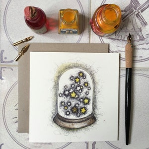 Geïllustreerde kaart met sterren | Sterrentekening | Elke gelegenheidskaart | Vierkante notitiekaart | Milieuvriendelijke kaart | Crème, 280 g/m² | Blanco binnenkant