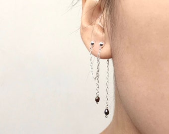 Double Piercing Pearl Earring | Two Hole Earring | Ear Jacket | Ear Climber | Delicate Earring with Pearls | Chain Earring | Minimal Earring