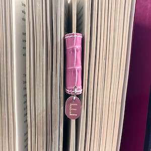 Pink Leather Bookmark | Magnetic Bookmark with White Wool lining | Personalise Monogram Bookmark | 3rd Year Anniversary Gift | Page Marker