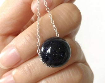 Blue Goldstone Necklace | Smooth Sphere necklace | Layered Necklace | Minimalist Necklace | Blue Sandstone Necklace | Blue stone pendant