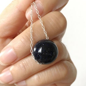 Blue Goldstone Necklace | Smooth Sphere necklace | Layered Necklace | Minimalist Necklace | Blue Sandstone Necklace | Blue stone pendant