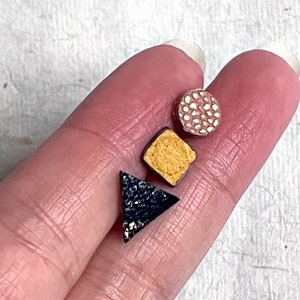 Mismatch Earrings | Small Leather Geometric Studs | Textured Leather Studs | Set of 3 Mix and Match Studs
