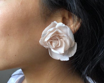 Large Rose Earrings | Statement Earrings | Off White Roses Forever Rose Gift | Valentine Gift | Bridal Jewellery Gift