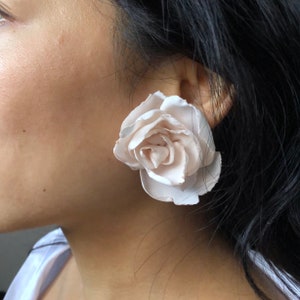 Large Rose Earrings | Statement Earrings | Off White Roses Forever Rose Gift | Valentine Gift | Bridal Jewellery Gift