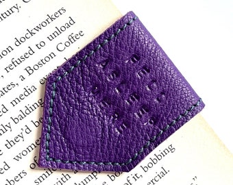 Purple Magnetic Bookmark Green Suede Lining| Personalise Bookmark|Leather Bookmark|3rd Anniversary Gift|Teacher Appreciation|Custom Bookmark
