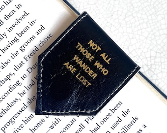 Personalised Magnetic Bookmark | Black Leather Bookmark with Grey Organic Wool Lining | 3rd Anniversary Gift | Book Lover Gift