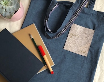 Organic Cotton Tote Bag | Blue Organic Canvas Tote | Foldable Shopping Bag | Sustainable Book Bag | Eco Friendly Bag Gift