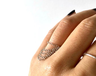 Delicate Multi Chain Ring | Sterling Silver Dangle Chain Statement Ring | Dainty Five Chain Ring|Stackable Made to Size|Valentine's Day Gift