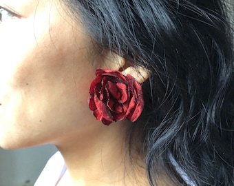 Large Rose Earrings | Statement Earrings | Red Roses Forever Rose Gift | Valentine Gift | Bridal Jewellery Gift