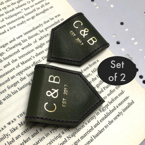 Personalised Matching Leather Bookmark Gift for the Couple | Magnetic Bookmark Wedding Gift for Booklovers | Custom Couples Gift Bookish