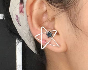 Star Earrings | Star Ear Climbers | Recycled Sterling Silver Star Earrings | Wire Wrap Earrings | Handmade Celestial Earrings | Pink