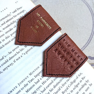 Personalised Magnetic Bookmark | Burnt Orange Leather Bookmark with Black Suede Lining | 3rd Anniversary Gift | Book Lover Gift