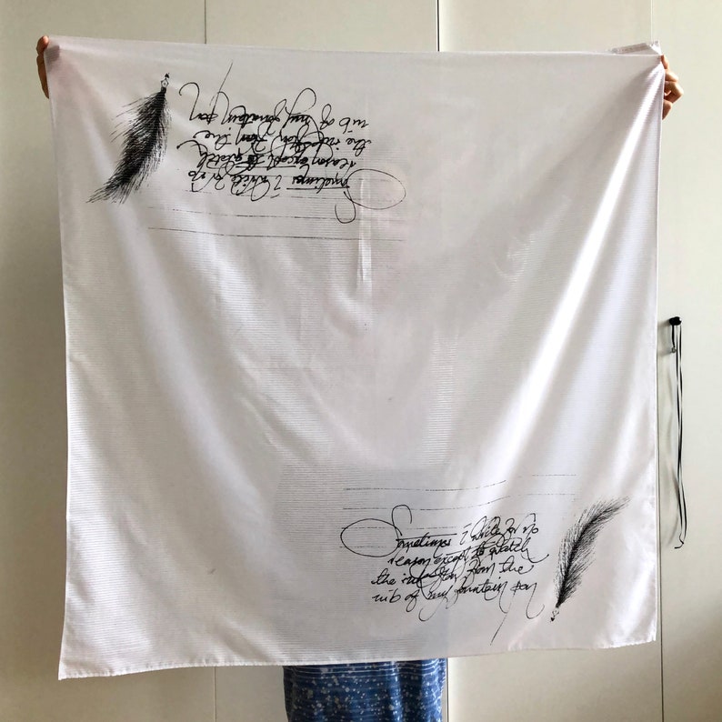 Screen Printed Lightweight White Cotton Summer Scarf  Boho image 1