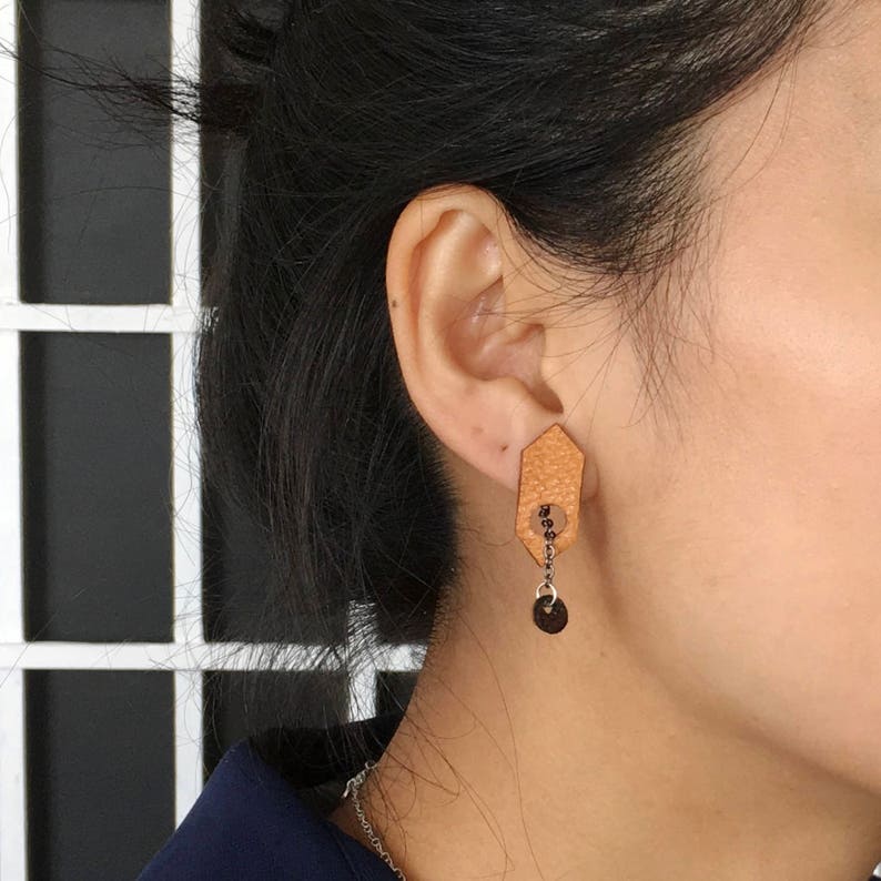 Metallic Orange Leather Earrings Ear Climbers Mismatched Etsy UK