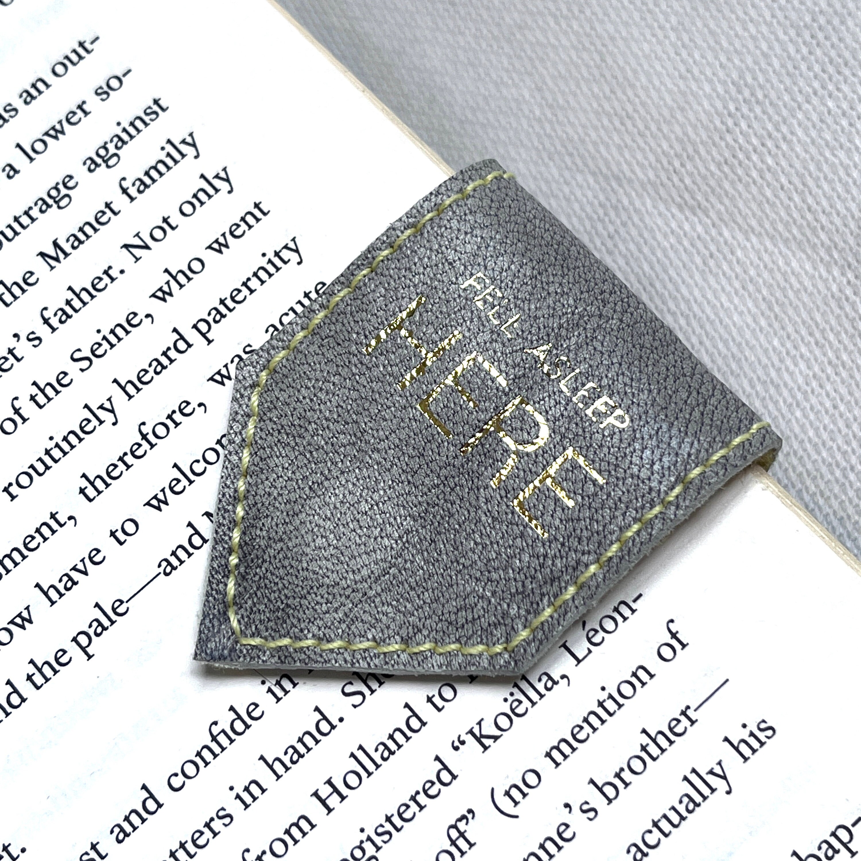 Personalise Magnetic Bookmark | Custom Leather Bookmark Grey with Yellow Organic Wool Felt Lining | Booklover 3rd Anniversary Gift