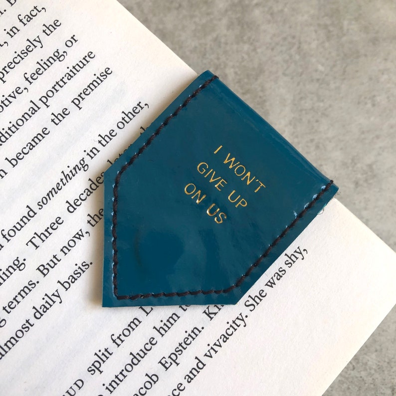 Personalise Gold Foil Magnetic Bookmark Teal Leather Bookmark with Brown Organic Wool Lining 3rd Anniversary Gift Free Shipping USA image 4