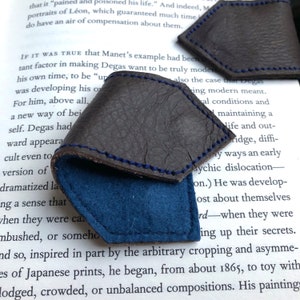 Magnetic Bookmark Dark Brown Leather Bookmark with Blue Organic Wool Lining Personalise Bookmark 3rd Anniversary Gift Page Marker image 6