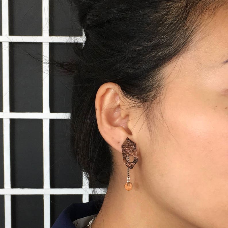 Metallic Orange Leather Earrings Ear Climbers Mismatched Etsy UK