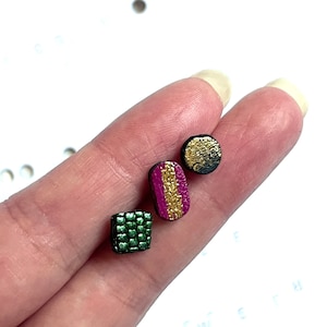 Triple Earring Set | Mismatch Earrings | Small Leather Geometric Studs | Textured Leather Studs | Mix and Match Studs