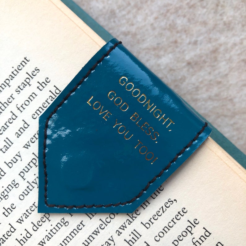 Personalise Gold Foil Magnetic Bookmark Teal Leather Bookmark with Brown Organic Wool Lining 3rd Anniversary Gift Free Shipping USA image 7