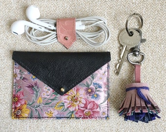 Personalised Initial Leather Cardholder | Slim Wallet | Business Card Holder | Credit Card Holder |Slim Leather Wallet|Printed Metallic Pink