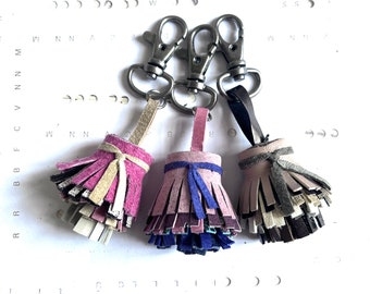 Leather Tassel Keychain | Pink Leather Fringe Key Chain Ring Charm