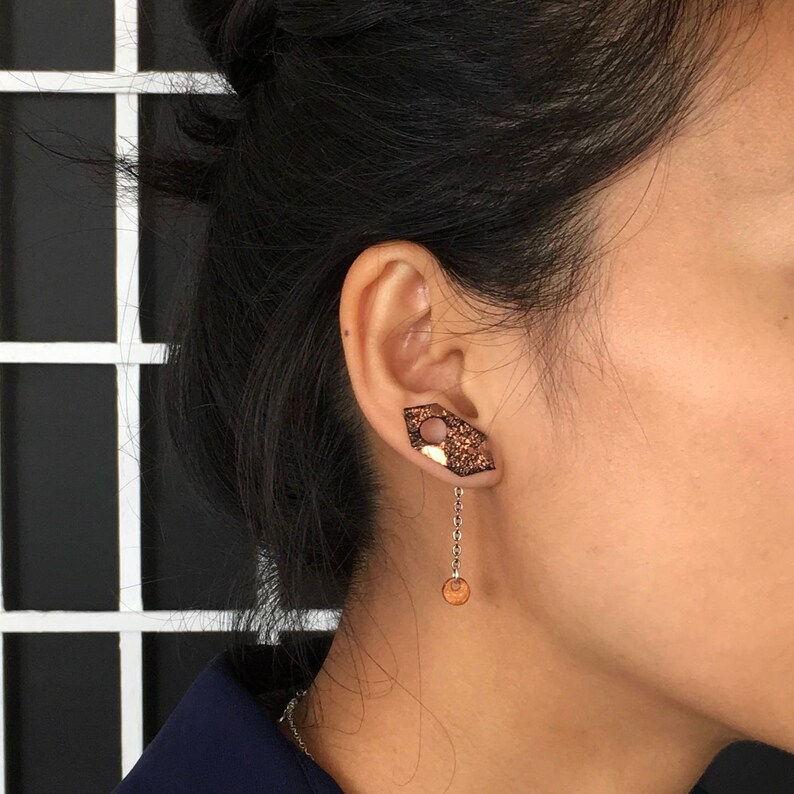 Metallic Orange Leather Earrings Ear Climbers Mismatched Etsy UK