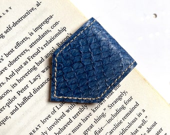 Personalise Bookmark | Blue Fish Leather Bookmark Magnetic|  3rd Anniversary Gift| Custom Bookmark | Gift For Bookworm | Sustainable Leather