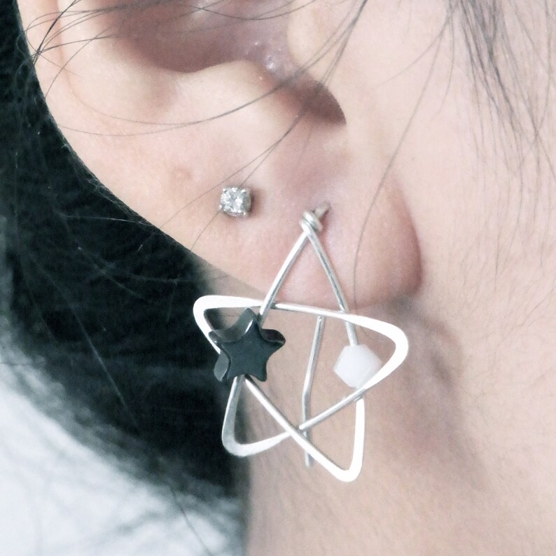 Star Earrings Star Ear Climbers Sterling Silver Star Earrings Wire Wrap Earrings Handmade Earrings Celestial Earrings White image 2