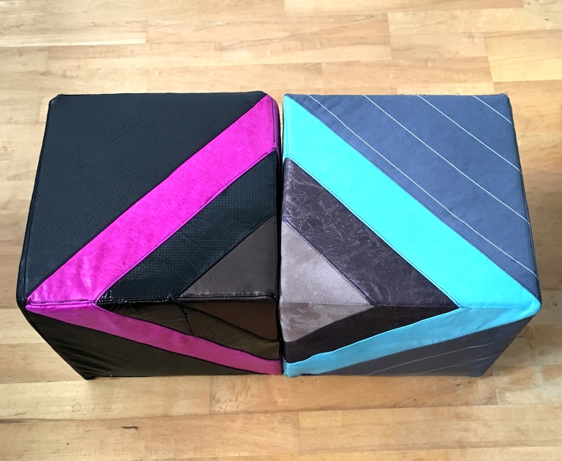 Leather Footstool  Quilted Leather Pouf in in black and image 3