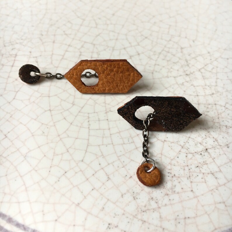 Metallic Orange Leather Earrings Ear Climbers Mismatched Etsy UK