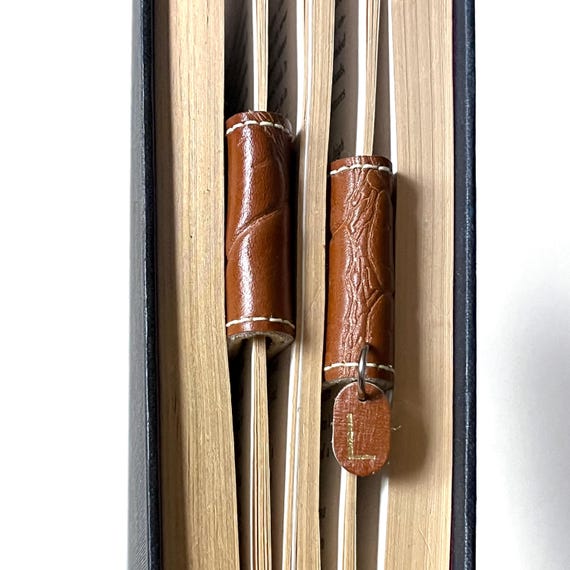 Brown Leather Bookmark | Magnetic Bookmark with Yellow Wool lining | Personalise Monogram Bookmark | 3rd Year Anniversary Gift | Page Marker