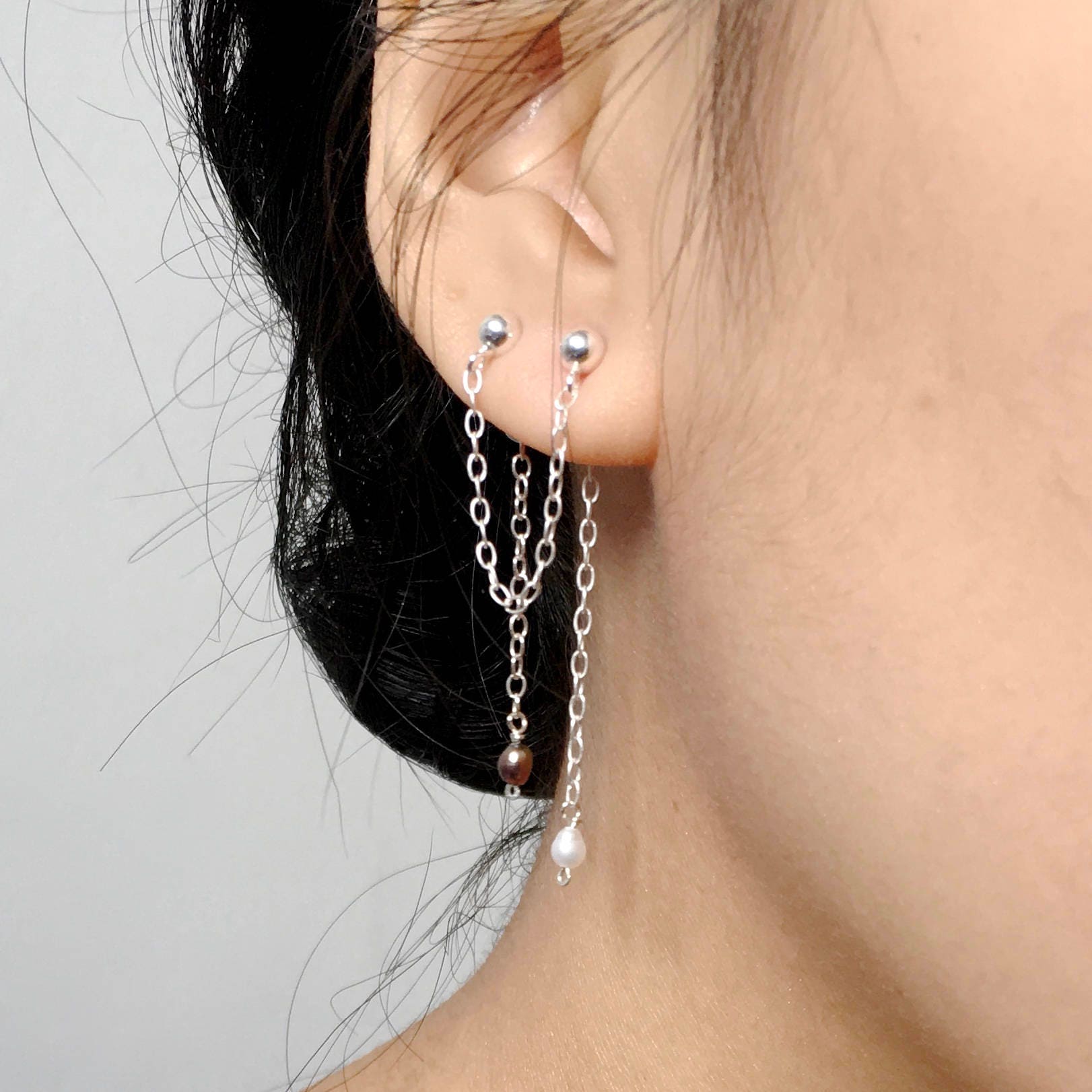 Double Piercing Pearl Earring | Two Hole Earring | Ear Jacket 