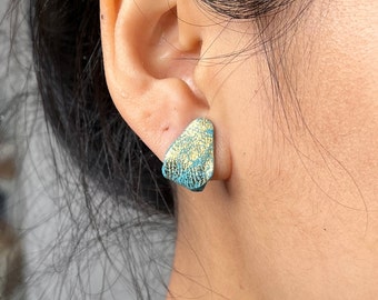 Blue Turquoise Leather Earrings | Ear Wrap Earlobe Earrings | Leather Ear Huggers