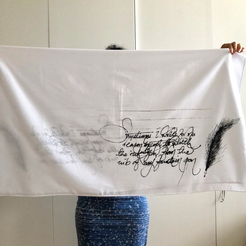 Screen Printed Lightweight White Cotton Summer Scarf  Boho image 3