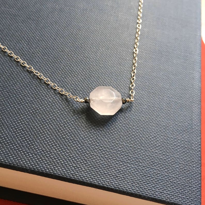 Delicate Necklace Layering Necklace Minimalist Necklace Rose Quartz Necklace Dainty Necklace Hexagon Stone Choker Necklace