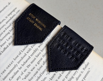 Personalise Gold Foil Magnetic Bookmark | Leather Bookmark Bright Sea Green Leather with Dark Green Wool Lining | 3rd Anniversary Gift
