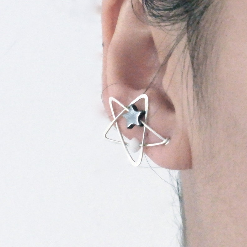 Star Earrings Star Ear Climbers Sterling Silver Star Earrings Wire Wrap Earrings Handmade Earrings Celestial Earrings White image 1