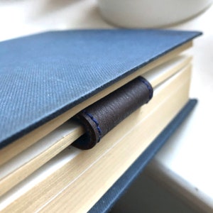 Magnetic Bookmark Dark Brown Leather Bookmark with Blue Organic Wool Lining Personalise Bookmark 3rd Anniversary Gift Page Marker image 9