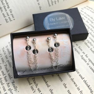 Double Piercing Earring Two Hole Earring Ear Jacket Ear Climber Delicate Earring Double Chain Earring Minimal Earring image 5