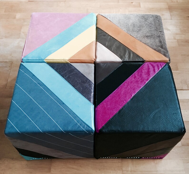 Leather Footstool  Quilted Leather Pouf in in black and image 4