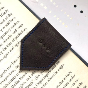 Magnetic Bookmark Dark Brown Leather Bookmark with Blue Organic Wool Lining Personalise Bookmark 3rd Anniversary Gift Page Marker image 3