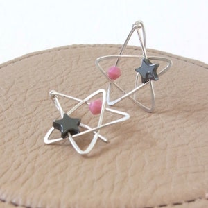 Star Earrings Star Ear Climbers Sterling Silver Star Earrings Wire Wrap Earrings Handmade Earrings Celestial Earrings White Pink
