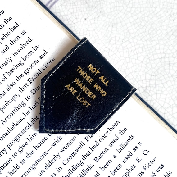 Personalised Magnetic Bookmark | Black Leather Bookmark with Grey Organic Wool Lining | 3rd Anniversary Gift | Book Lover Gift