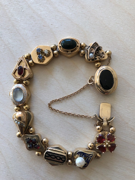 Antique Victorian 14K Gold beaded Slide Bracelet,… - image 1