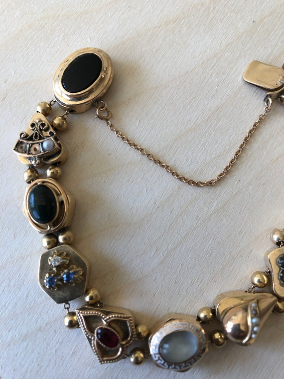 Antique Victorian 14K Gold beaded Slide Bracelet,… - image 3
