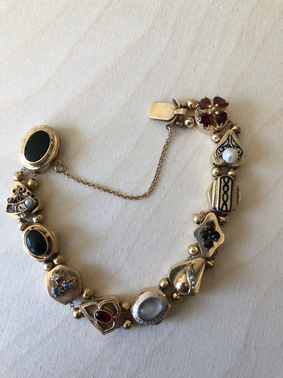 Antique Victorian 14K Gold beaded Slide Bracelet,… - image 2