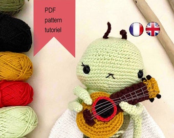 crochet pattern cicada GRACE english (US) and french, easy level for beginners, amigurumi crochet  handmade, DIY