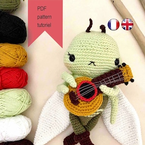 crochet pattern cicada GRACE english (US) and french, easy level for beginners, amigurumi crochet  handmade, DIY